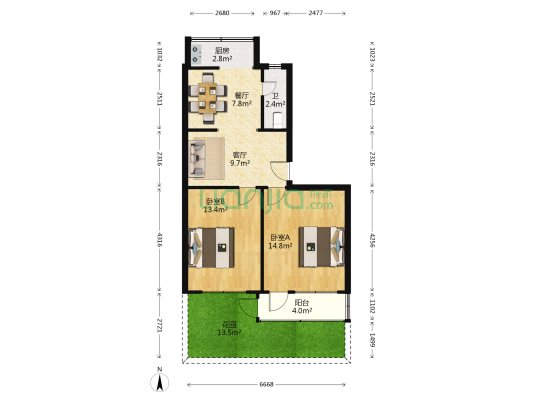 华光东庄小区 2室2厅1卫 68平方