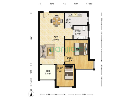 保利心语六期 2室1厅1卫 66平方