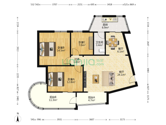 滨江新村 3室2厅1卫 98平方