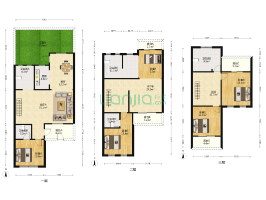 蓝岸别墅 5室3厅5卫 209平方