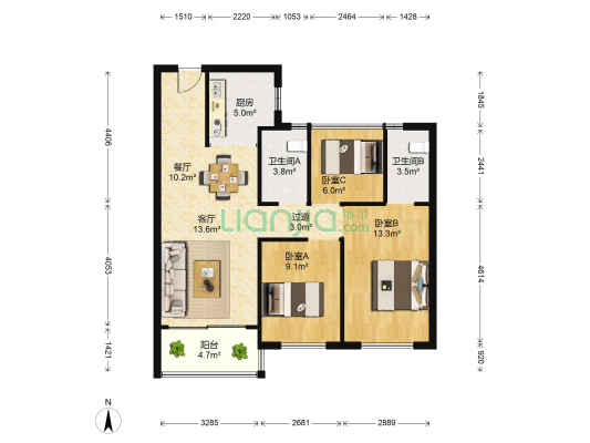 紫金尚庭 3室2厅2卫 88平方