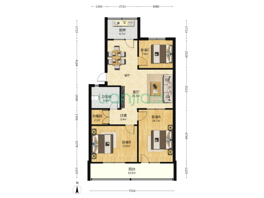 康宁交通小区 3室1厅1卫 98平方