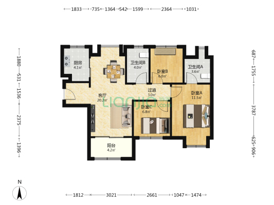 联发正荣臻华府 3室1厅2卫 89平方