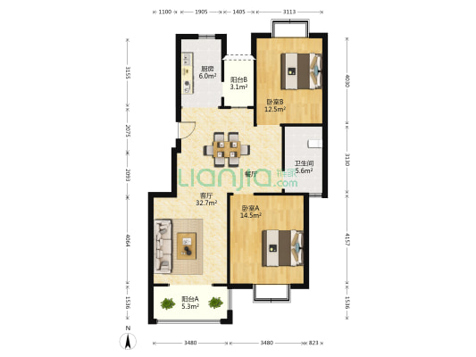 御景园 2室1厅1卫 98平方