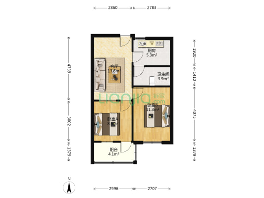 棉麻宿舍 2室1厅1卫 59平方