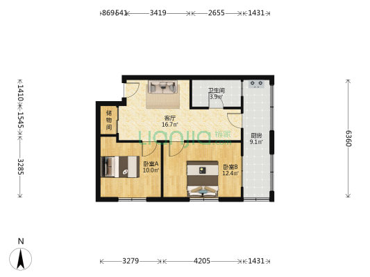 良园公寓 2室1厅1卫 77平方