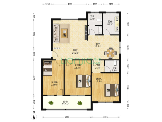 中原文化小区 3室2厅2卫 130平方