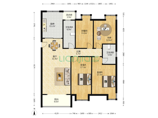 城北新村一组团 3室1厅2卫 144平方