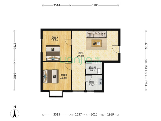 西南两居  采光一般  简单装修-户型图