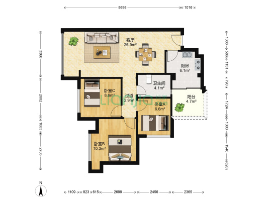 北城首座 3室1厅1卫 80平方