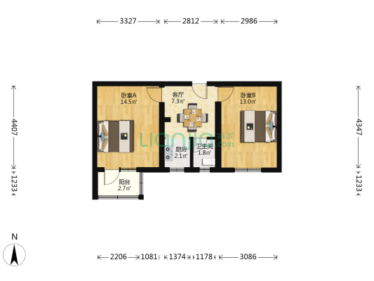 陶瓷厂宿舍 2室1厅1卫 56平方