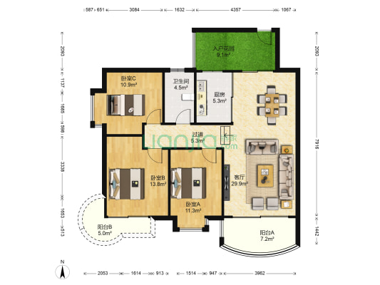 江畔御苑 3室1厅1卫 113平方