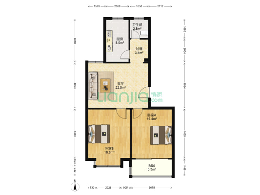 华夏名都花苑 2室1厅1卫 93平方