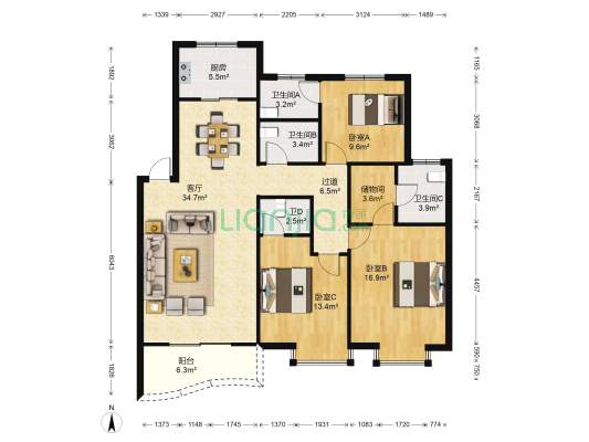 世纪嘉园晴彩巴厘 3室1厅4卫 130平方