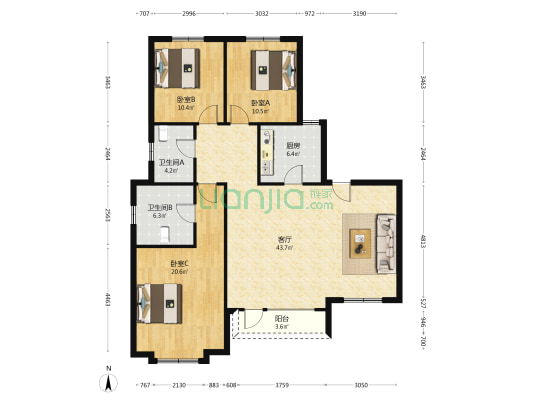 涿州东站高铁新干线花园洋房无抵押业主诚心卖有钥匙-户型图