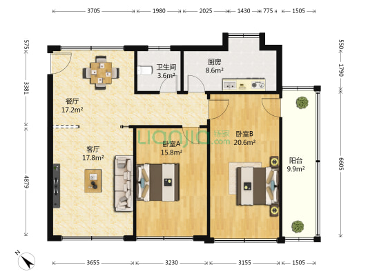 襄州区中医院家属院 2室2厅1卫 106平方