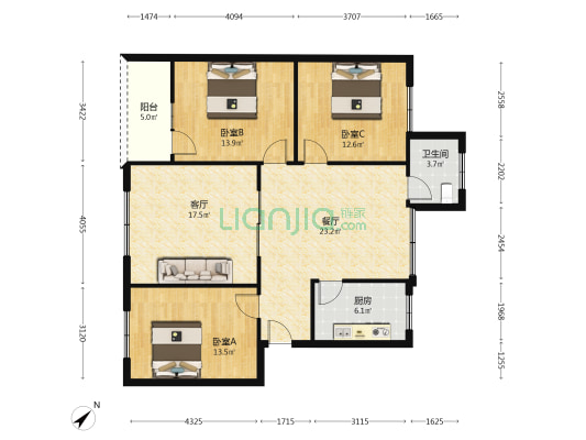 南大街274号院 3室2厅1卫 110平方