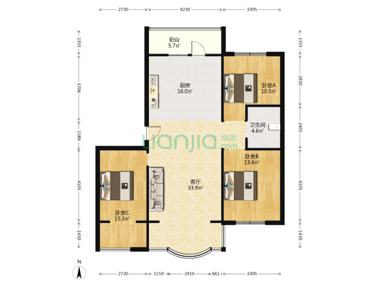 盛恒基盛世天地 3室1厅1卫 187平方