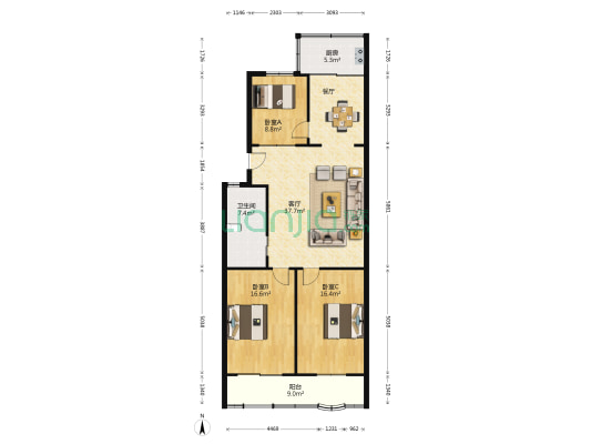 周家河新村 3室1厅1卫 115平方