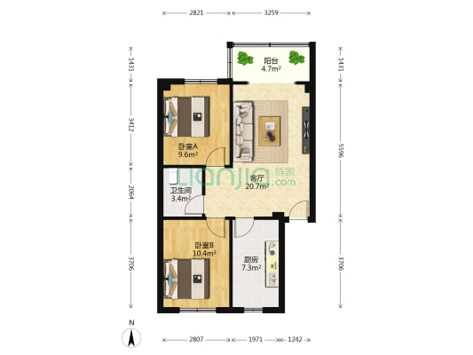 汇盛花园 2室1厅1卫 69平方