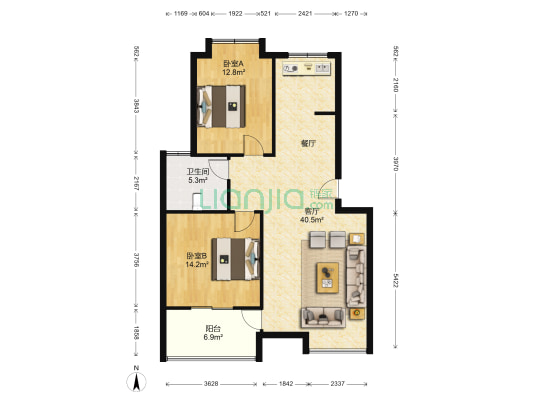 西水滨小区 2室1厅1卫 88平方
