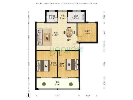 轴承厂西院 3室1厅1卫 90平方