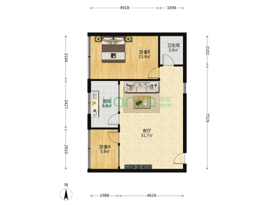 银信小区 2室1厅1卫 77平方