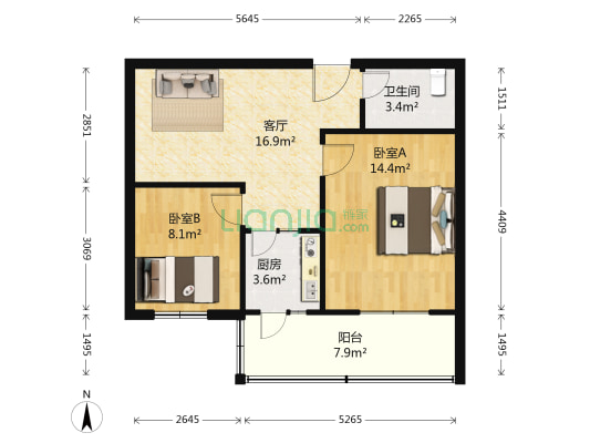 公交九丰路小区 2室1厅1卫 62平方
