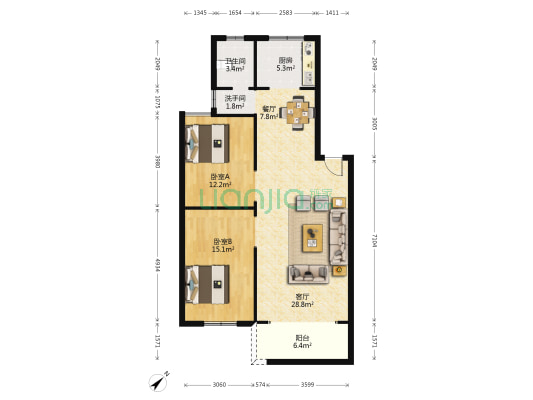 拓兴花苑 2室2厅2卫 88平方