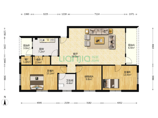 思贤西区 2室1厅1卫 122平方