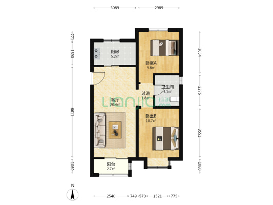 良才路2号院 2室1厅1卫 84平方