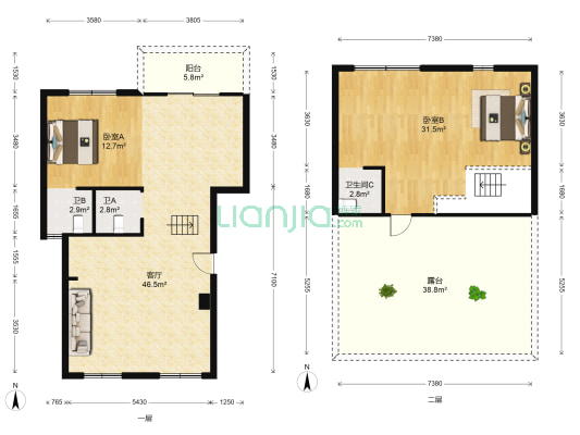 华董鳌江馨园 2室1厅3卫 118平方
