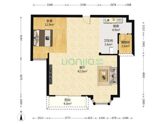 名城银河湾 1室1厅1卫 91平方