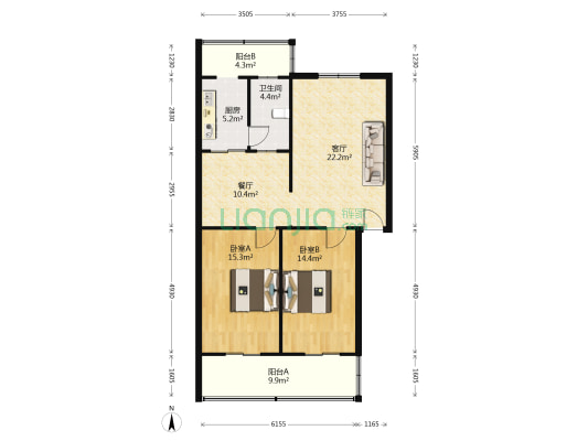 怡安小区 2室2厅 南 北-户型图