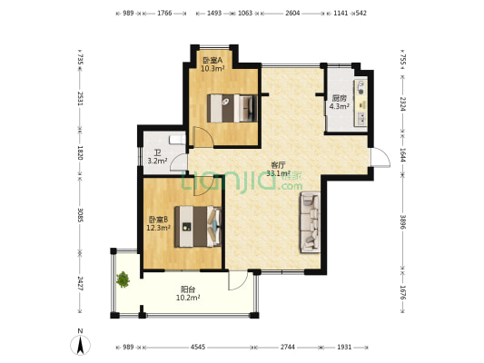 山水湾 2室1厅1卫 89平方