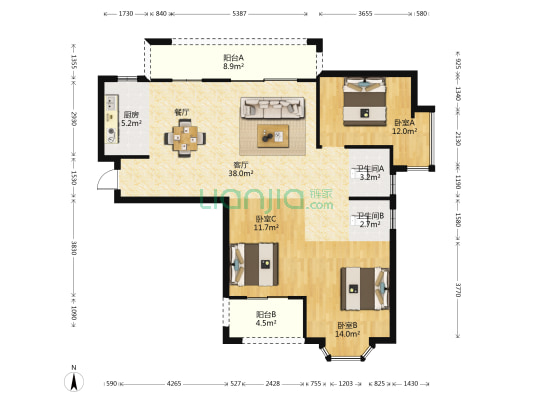 长乐大名城 3室1厅2卫 131平方