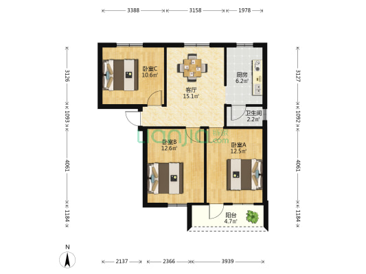 药物研究所小区 3室1厅1卫 80平方