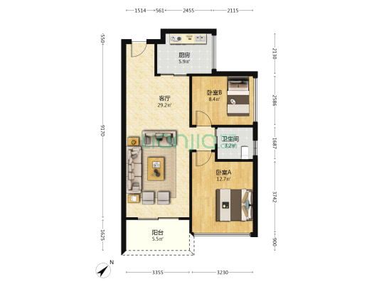 融湖中心城三期 2室1厅1卫 89平方