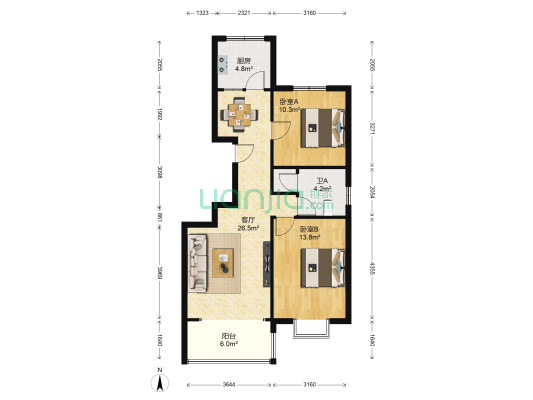 宇泰嘉园 2室1厅2卫 98平方