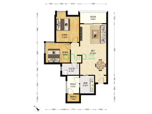 翡翠城五期 2室1厅1卫 77平方