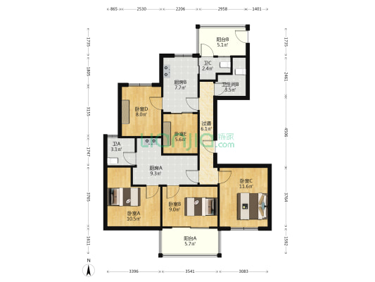 花园岗和苑 5室0厅3卫 119平方