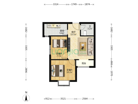 锦融尚御二期 2室1厅1卫 66平方