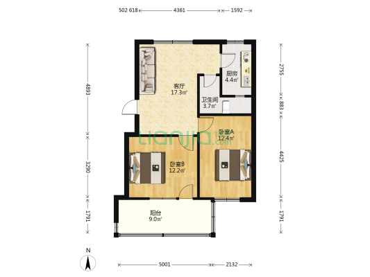 叶挺大道275号 2室1厅1卫 68平方
