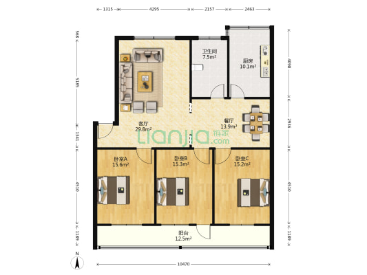 河南省委家属院 3室2厅1卫 124平方