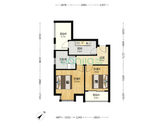 南桥新居A区 2室0厅1卫 50平方