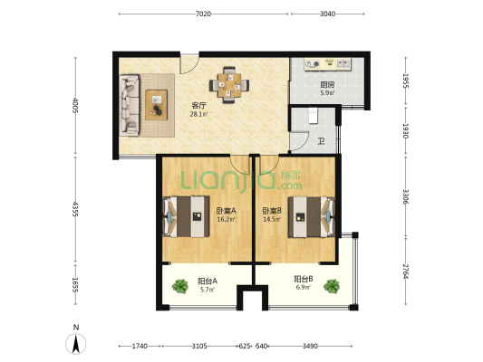 西城花园 2室1厅1卫 109平方