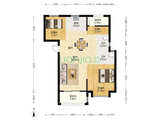 禹洲融信CONE玺湾B区 3室1厅2卫 88平方
