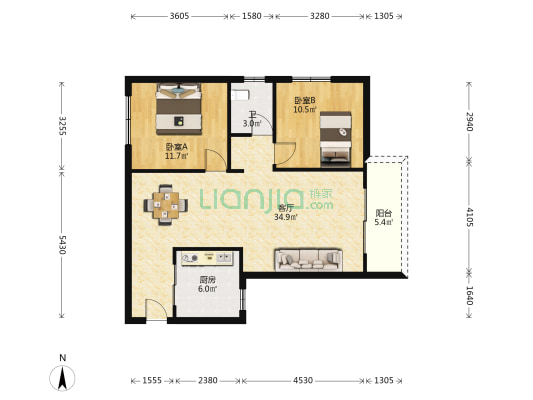 吉阳首府 2室1厅1卫 91平方