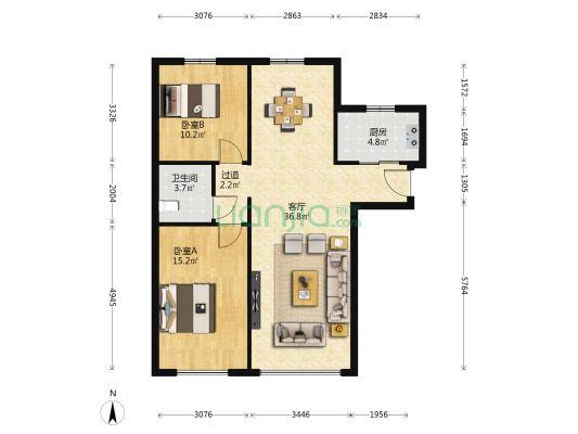 大名城云海轩 2室1厅1卫 107平方