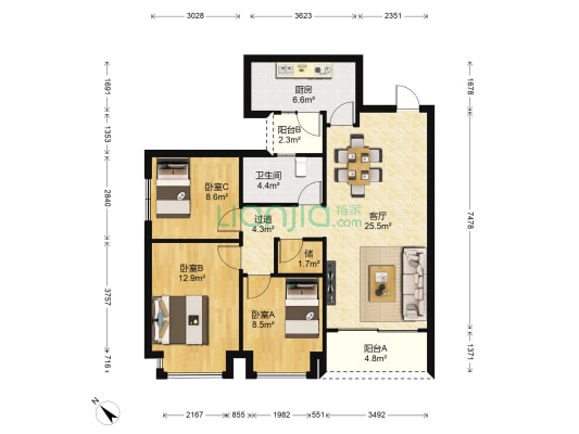 恒大悦府 3室1厅1卫 105平方